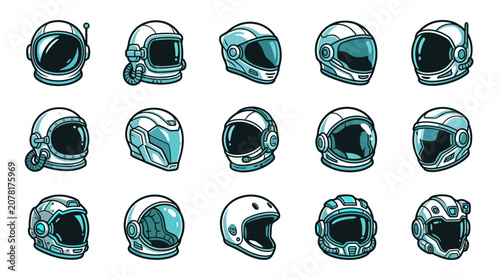 Fotografía Dark teal space helmet icons for gaming interfaces