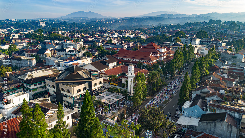Fototapeta premium Muslims Perform Eid al-Adha Prayer at a Mosque in Bandung, Indonesia