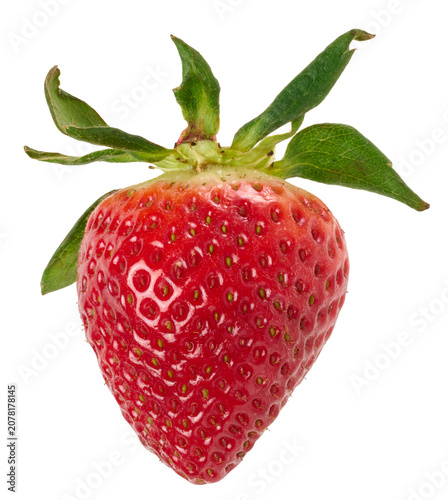 Fotografie Ripe red strawberry berry with green sepals and leaves