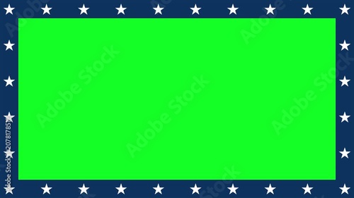 Horizontal 4K video. Loop animation. Blue frame with white spinning stars with green screen for keying. Social media template for USA 250. Independence Day, 4th of July concept. Copy space for text