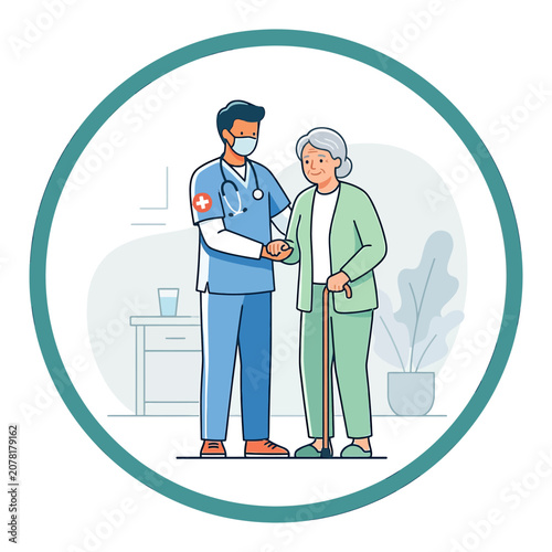 The Image Is An Illustration Of A Doctor And An Elderly Woman In A