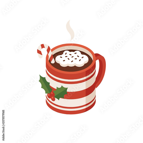 The Image Is An Illustration Of A Cup Of Hot Chocolate The Cup Is Red And