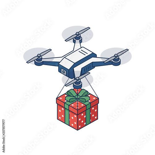 The Image Is An Illustration Of A Drone Flying Over A Gift Box The Drone