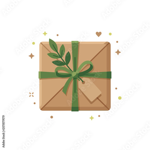 The Image Is An Illustration Of A Gift Box Wrapped In Brown Paper And Tied