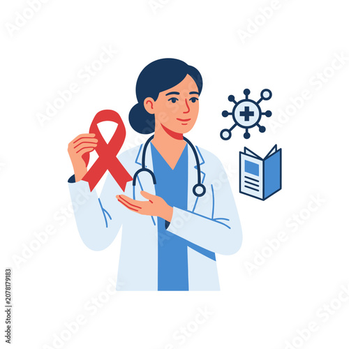 The Image Is An Illustration Of A Female Doctor Wearing A Blue Uniform And