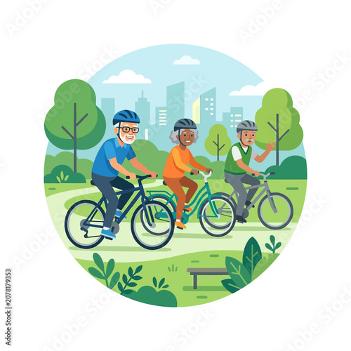 The Image Shows Three People Riding Bicycles In A Park They Are All