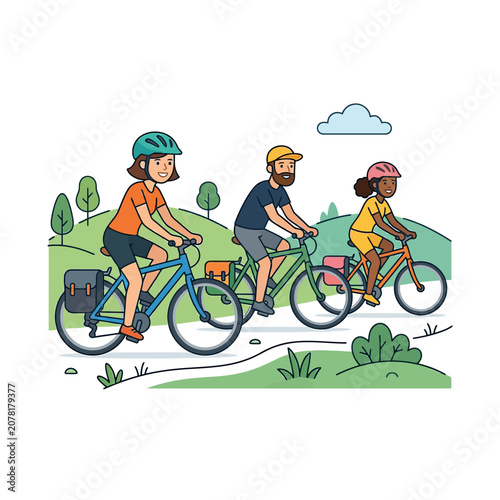 The Image Shows Three People Riding Bicycles On A Path In A Park The