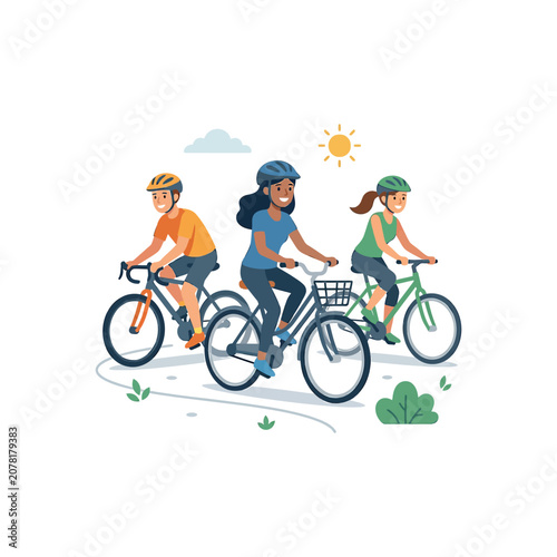 The Image Shows Three People Riding Bicycles On A Path The Person On The