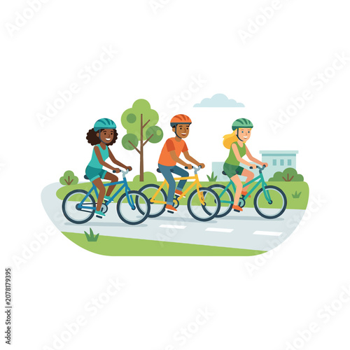 The Image Shows Three People Riding Bicycles On A Road In A Park The Road