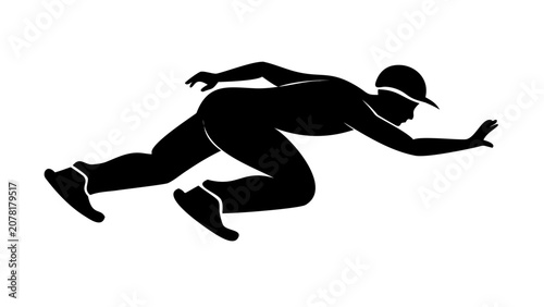 Male ice speed skater silhouette in racing position with silhouette competition exercise movement training performance professional champion isolated activity practice strength technique