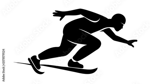 Competitive speed skater silhouette on ice blade with silhouette competition movement performance training isolated activity practice strength technique professional champion exercise