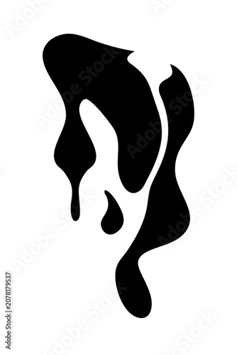 Abstract black liquid dripping shape on white background with dripping abstract silhouette creeping creative minimalist illustration isolated background viscosity contrast artistic