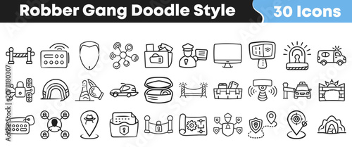 Konstfotografi Collection of thirty hand drawn robber gang doodle style icons