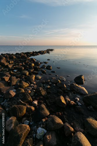 Canvastavla Stone breakwater at sea with copy space for coastal protection and ocean burial