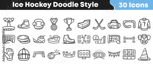 Canvas Print Set of hand drawn ice hockey icons in doodle style