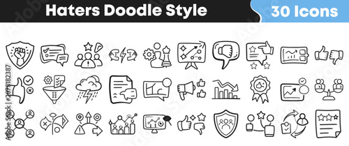 Quadro em tela Set of thirty hand drawn doodle icons about social haters
