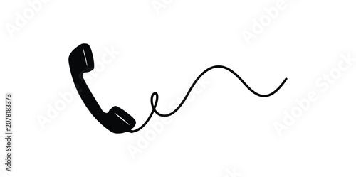 Cuadro en lienzo Black silhouette of a vintage telephone handset with a long coiled cord extendin