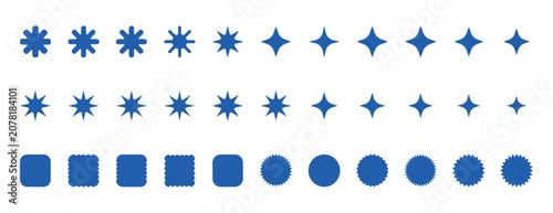 Canvastavla Set of blue shapes including various starbursts sparkles four pointed stars roun