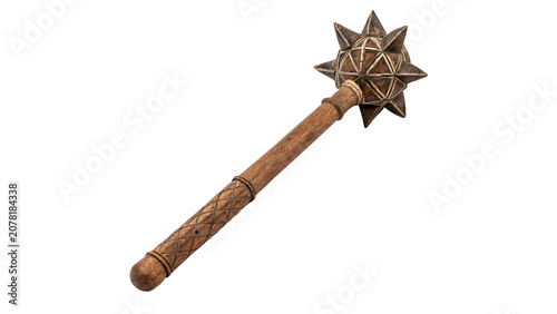 Schilderij op canvas Vintage heavy dark wood and metal spiked mace warrior weapon isolated on transpa