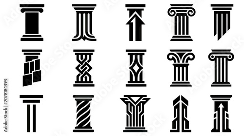 Tableau sur toile Collection of Stylized Column Icons: Modern and Classic Designs