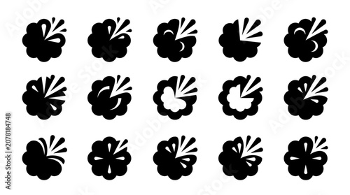 Tablou pe pânză Black Explosion Shapes Set, Burst Swirls, Impact Splatter Icons