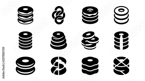 Canvas Print Donut Icons Set: Stacked, Linked, and Layered Sweet Treats Collection
