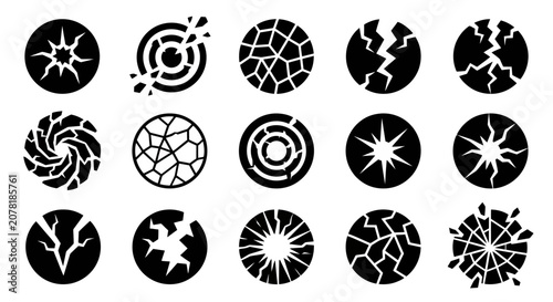 Photos Collection of Black Circular Shattered and Cracked Icons