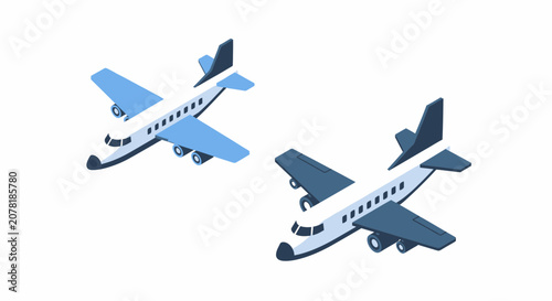 Two Isometric Airplanes Flying, Travel and Aviation Concept