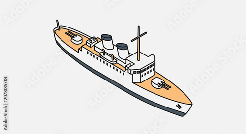 Vintage passenger ship illustration, retro ocean liner, nautical transport, travel, tourism