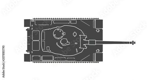 Top View Silhouette of a Military Tank with Cannon Extended