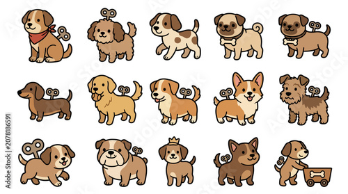 Fotografie Diverse wind-up dog breed character collection.