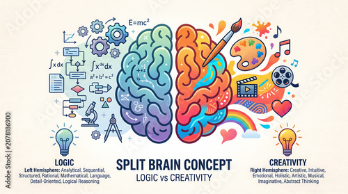 Split Brain Logic and Creativity World Brain Day Illustration
