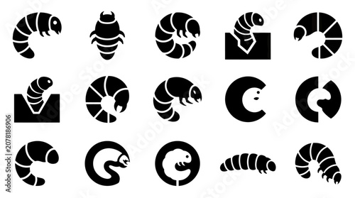 Canvas-taulu Insect Larva Icons Set Vector Illustration Black and White