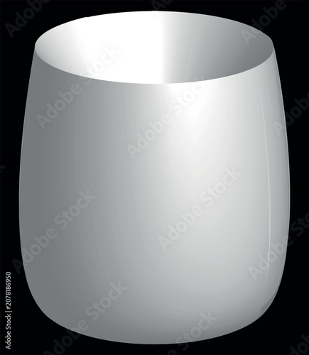 Minimal vector 3d glossy ceramic cup or glass mug layout isolated on black background