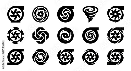 Quadro su tela Set of Turbine, Impeller, Fan, and Swirl Icons