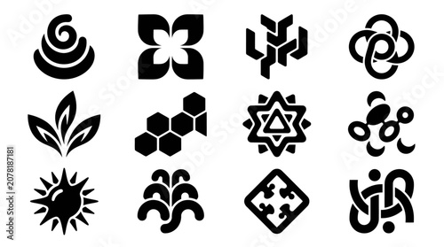 Fényképezés Set of abstract black icons and symbols, design elements for logos and graphics