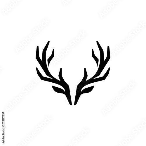 Minimalist black deer antlers graphic icon.