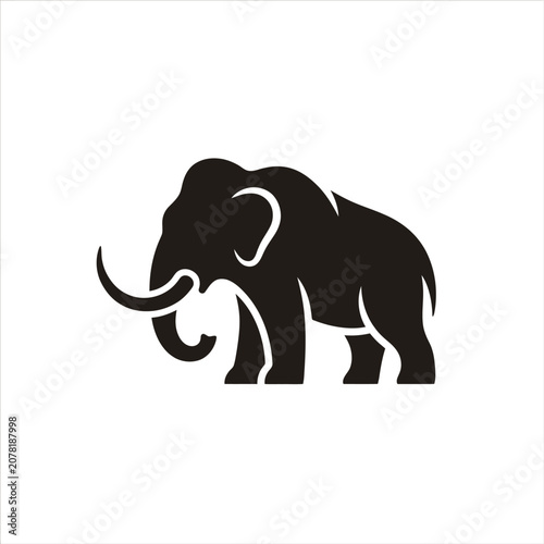 Black woolly mammoth silhouette icon facing left