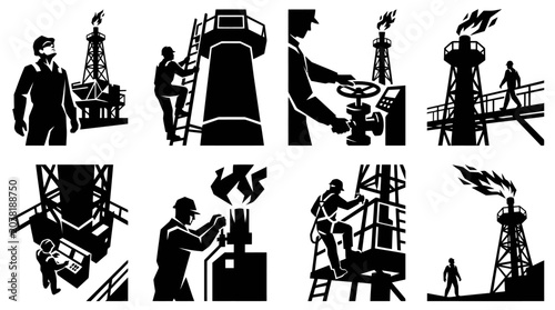 Billede på lærred Oil rig workers, industrial safety, drilling, exploration, energy production, bl
