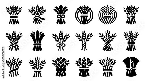 Foto Wheat Sheaf Icons: Agriculture, Harvest, Food, Baking, Organic, Natural Symbols