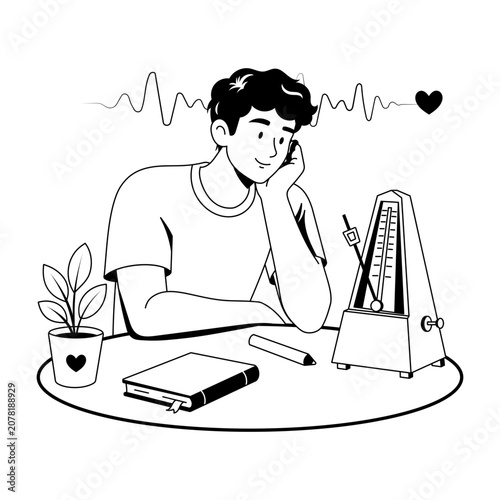 Obraz na plátně Illustration of a person concentrating mindfully beside a metronome