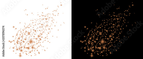 Rose gold glitter splash on white and black background, shimmering metallic dust particles, luxury sparkling confetti overlay for festive design