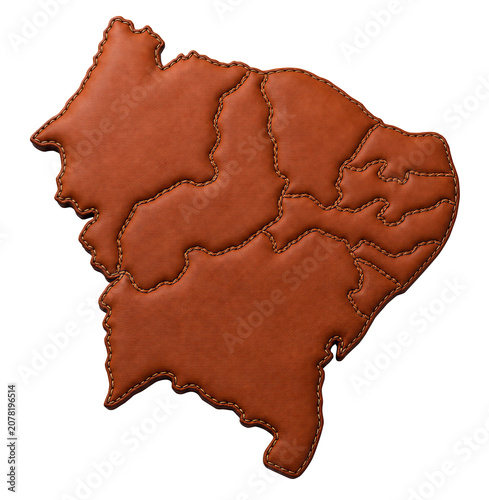 Mapa de couro do nordeste brasileiro com todos os estados sem fundo, transparente