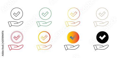 Set of Modern Checkmark Icons with Hand Symbols for Approval, Quality Assurance, and Business Verification Services