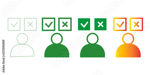 Person Icons with Checkmark and Cross Symbols for User Feedback, Recruitment Selection, and Decision Making