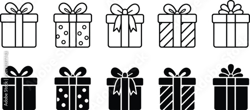 Schilderij op canvas Christmas Gift Box Icon Collection for Holiday Presents and Festive Celebration
