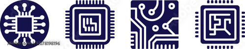 Schilderij op canvas Circuit board and chip icon illustration set, generic electronic circuit symbols in flat style for technology design