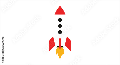 Tableau sur toile Rocket Ship Vector Illustration With Red And Yellow Flames On White Background r