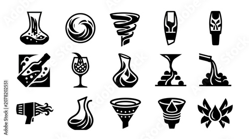 Bild auf Leinwand Collection of Icons Representing Liquid Flow, Filtration, and Aeration