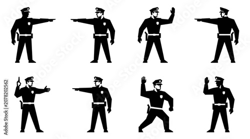 Photos Police Officer Gesturing Traffic Control Signals, Set of Icons
